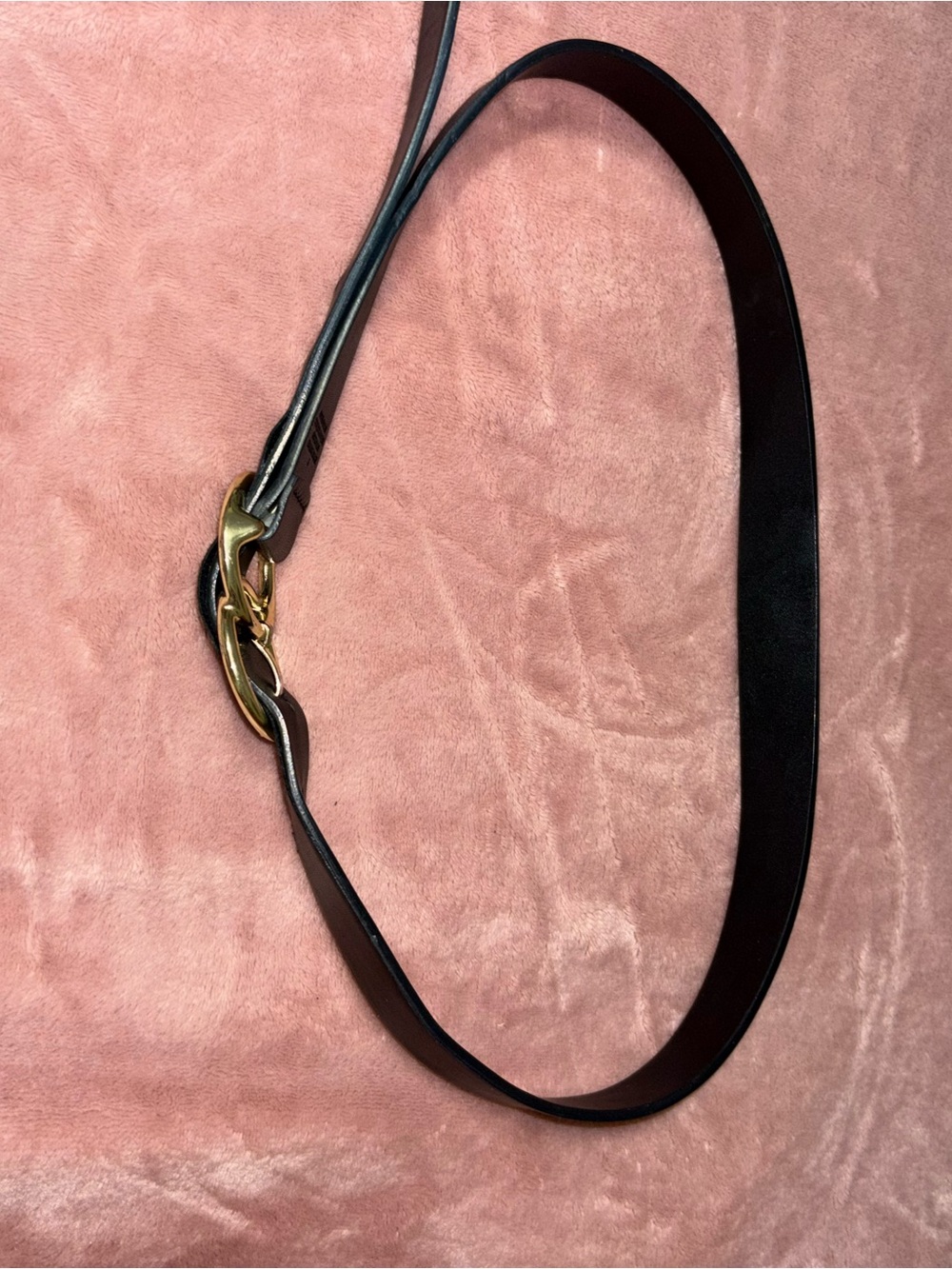 Classic Black Leather Belt with Gold Tone Chain Accent